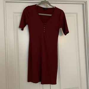 Ribbed Burgundy Shirt Dress